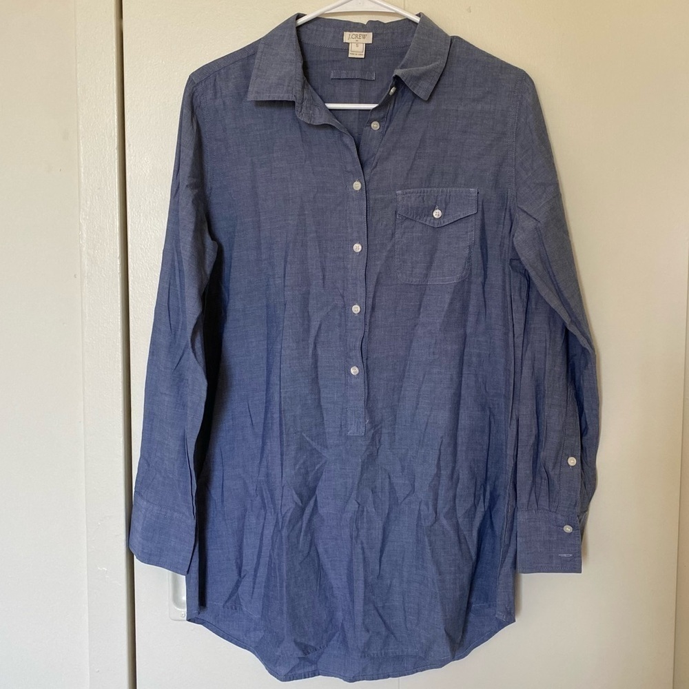 NEW J. CREW blue chambray Popover Tunic button down top shirt